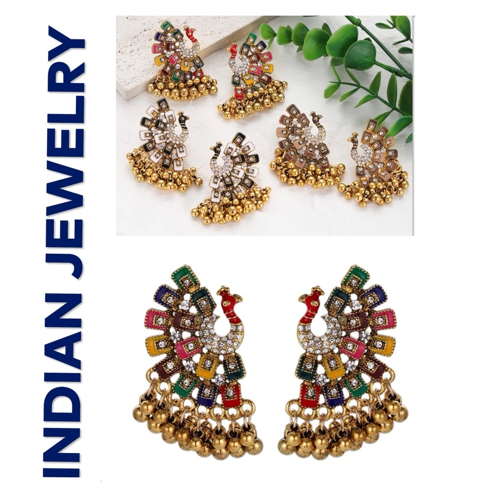 🐘 Indian Peacock Statement Earrings
